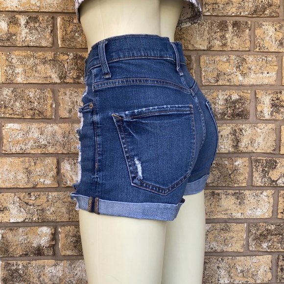 Express performance stretch shortie high rise/waist shorts sz 00 roll cuff - Picture 6 of 9